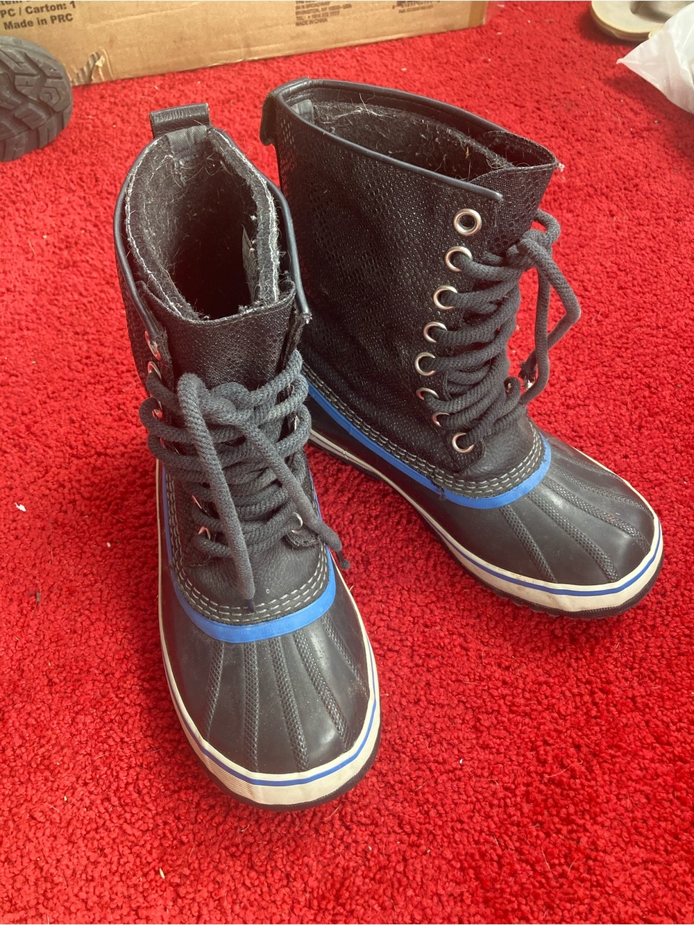 Sorel Black and Blue Lace-Up Winter Duck Boots Waterproof Size 8